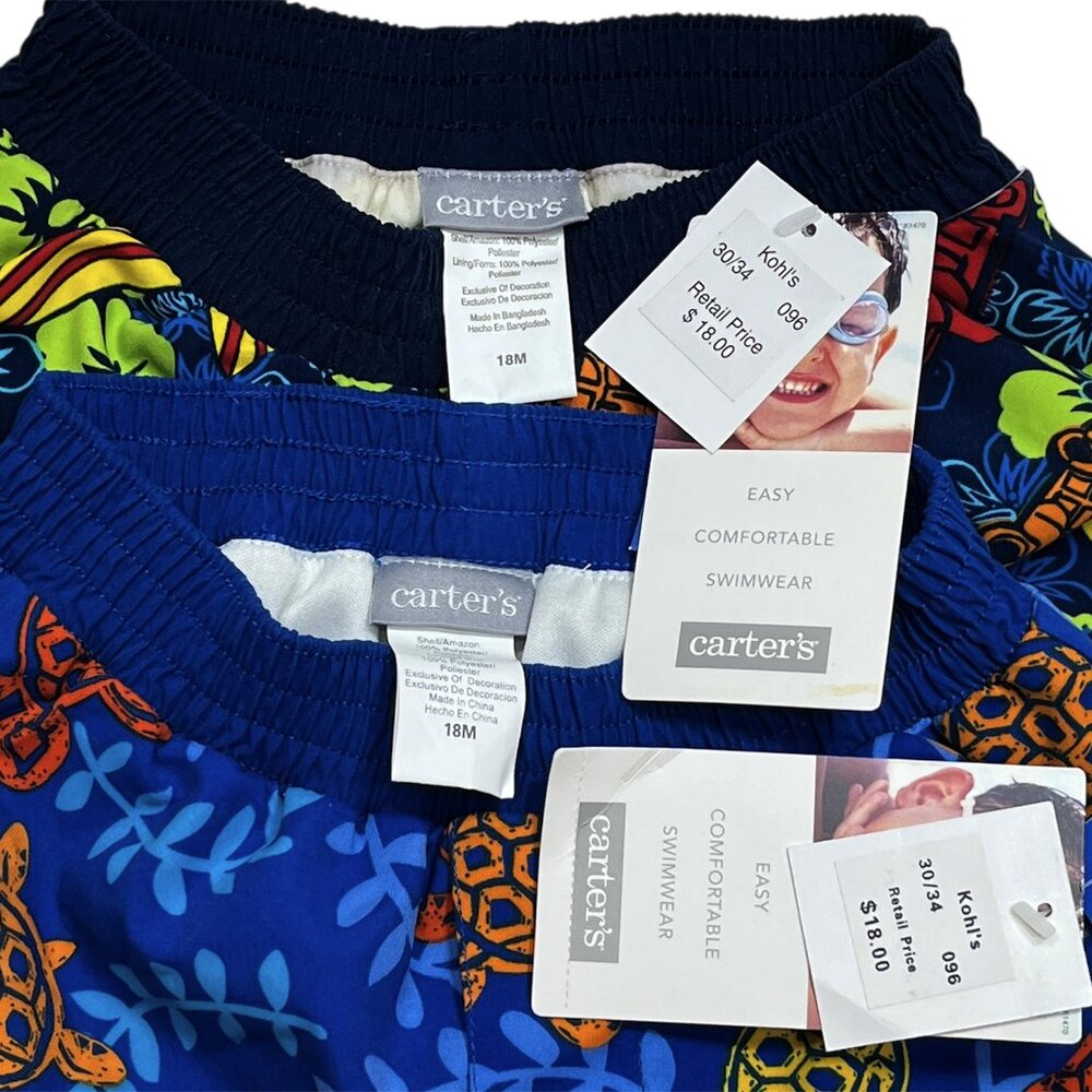 NEW Carter's Boy's 18 Months Swimsuits Bathing Suits Swim Trunks 2pc LOT